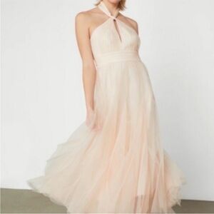 BCBGMaxAzria Halter Neck Blush Maxi Dress